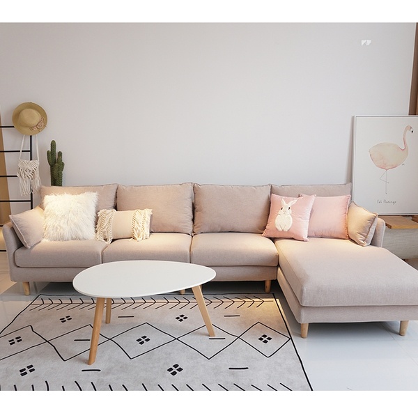 sofa góc màu hồng pastel